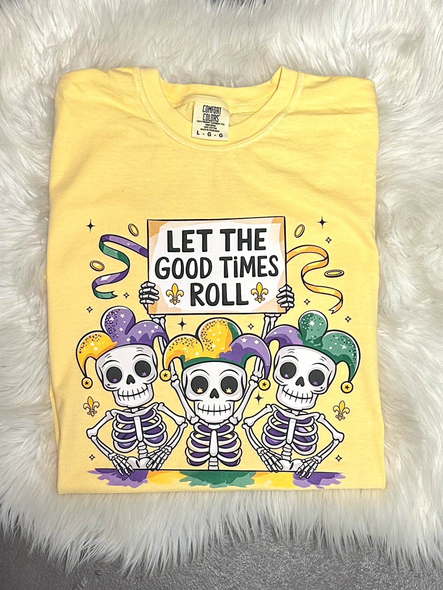 Let the Good Times Roll Skeleton tee
