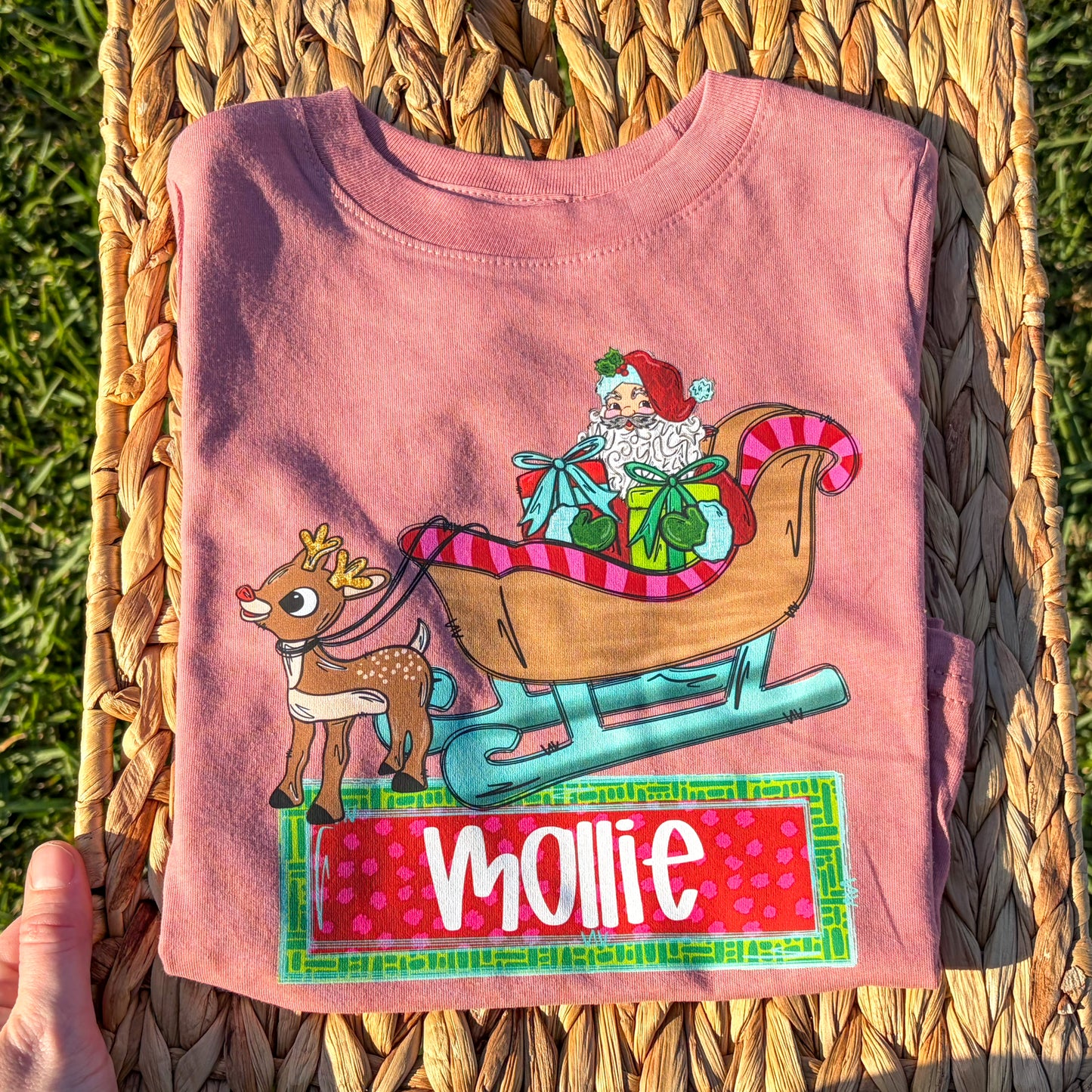 Rudolph and Santa's Sleigh Name Tee