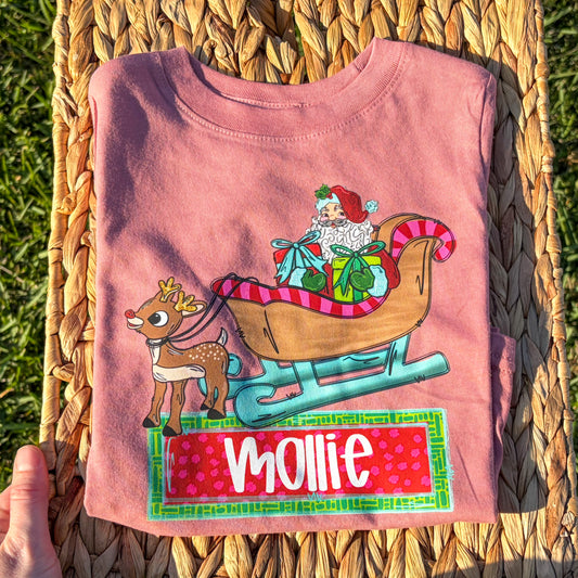 Rudolph and Santa's Sleigh Name Tee