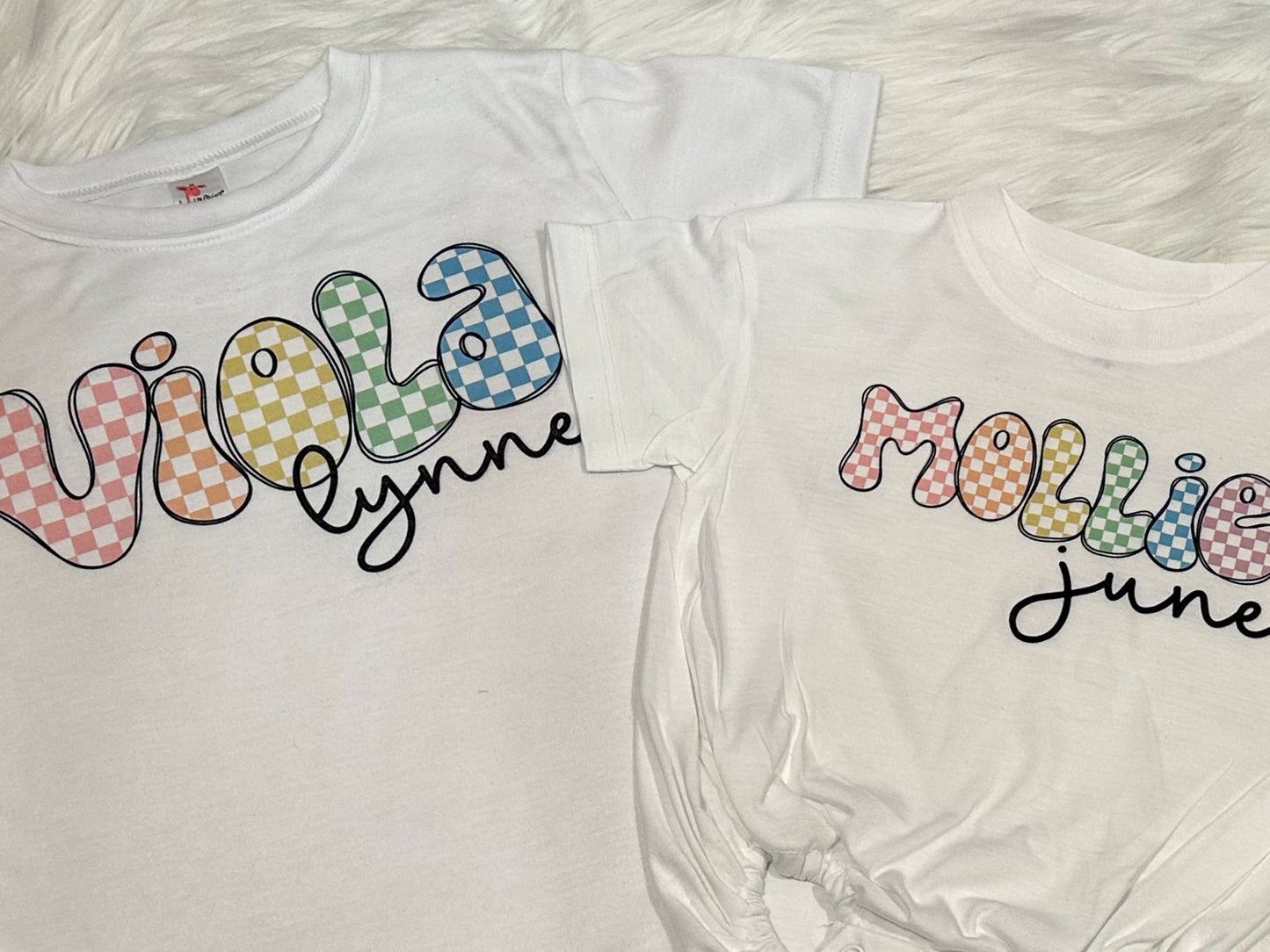 Rainbow Checkerboard Name Tees