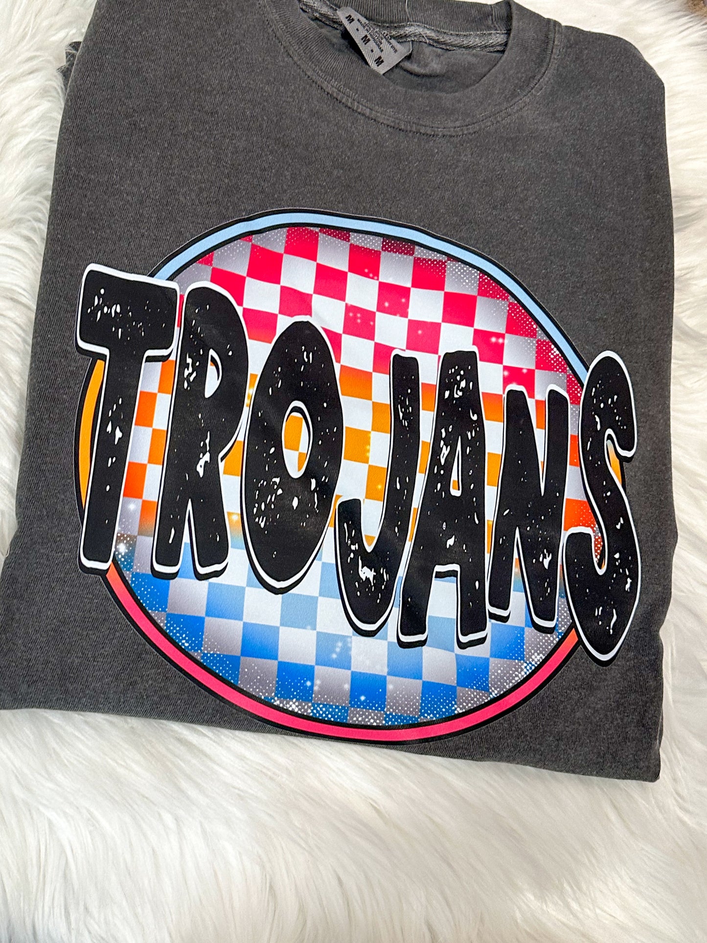 Neon Checkered Circle Mascot Tee