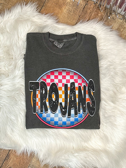 Neon Checkered Circle Mascot Tee