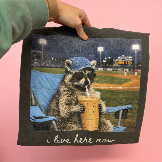 I live here now - baseball raccoon