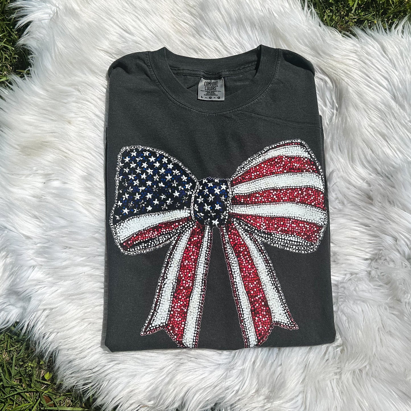 Red White and Blue Bow- Faux Rhinestone