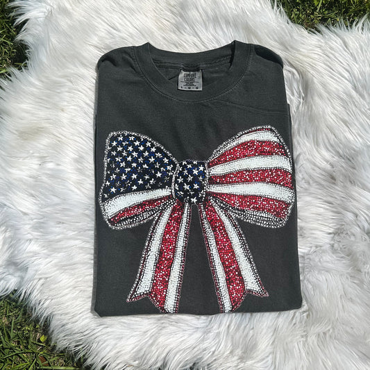 Red White and Blue Bow- Faux Rhinestone