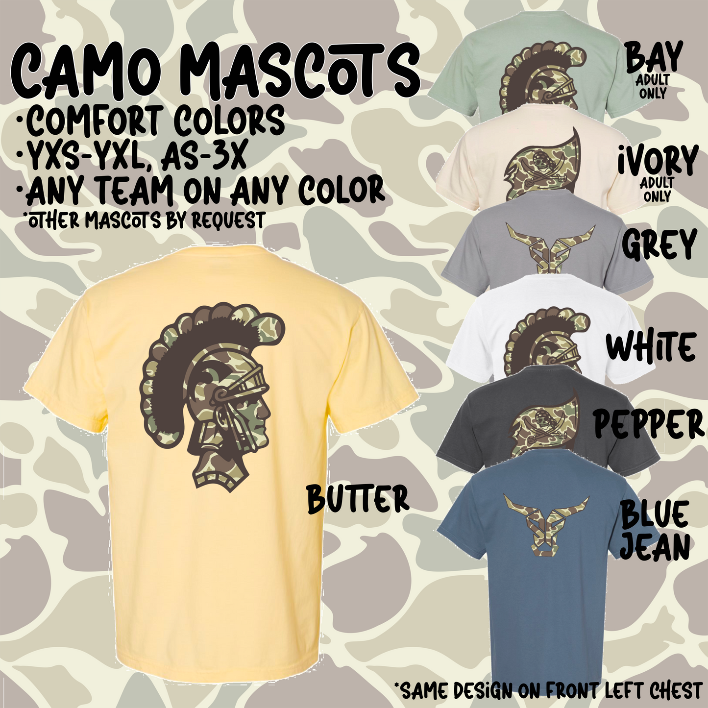 Camo Mascot- Comfort Colors