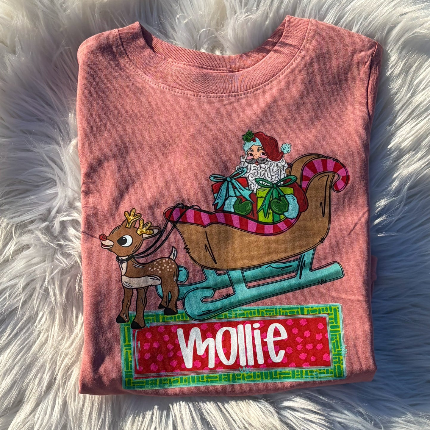 Rudolph and Santa's Sleigh Name Tee