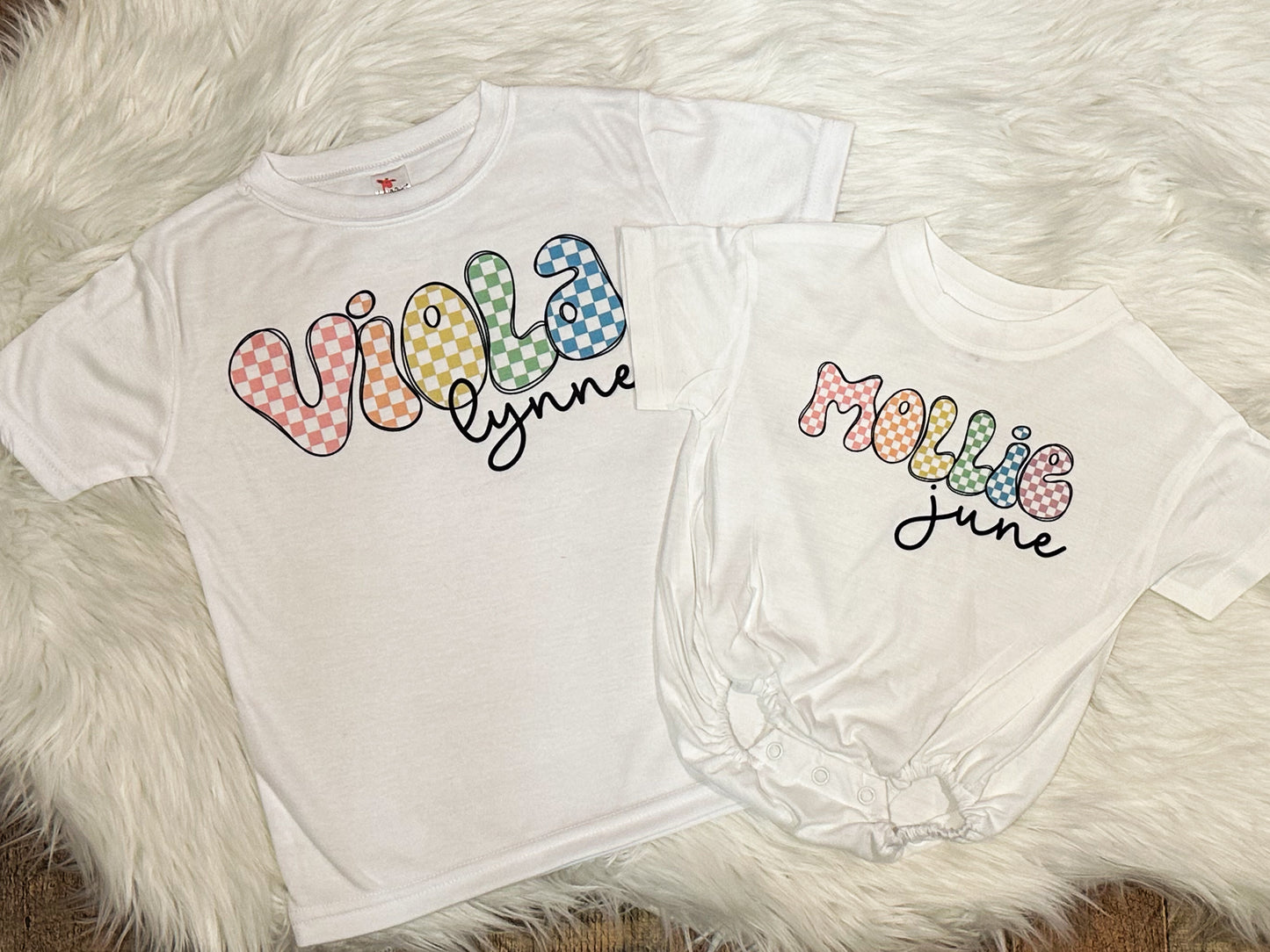 Rainbow Checkerboard Name Tees