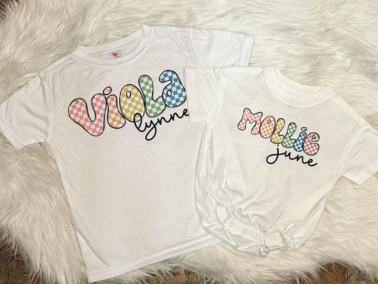 Rainbow Checkerboard Name Tees