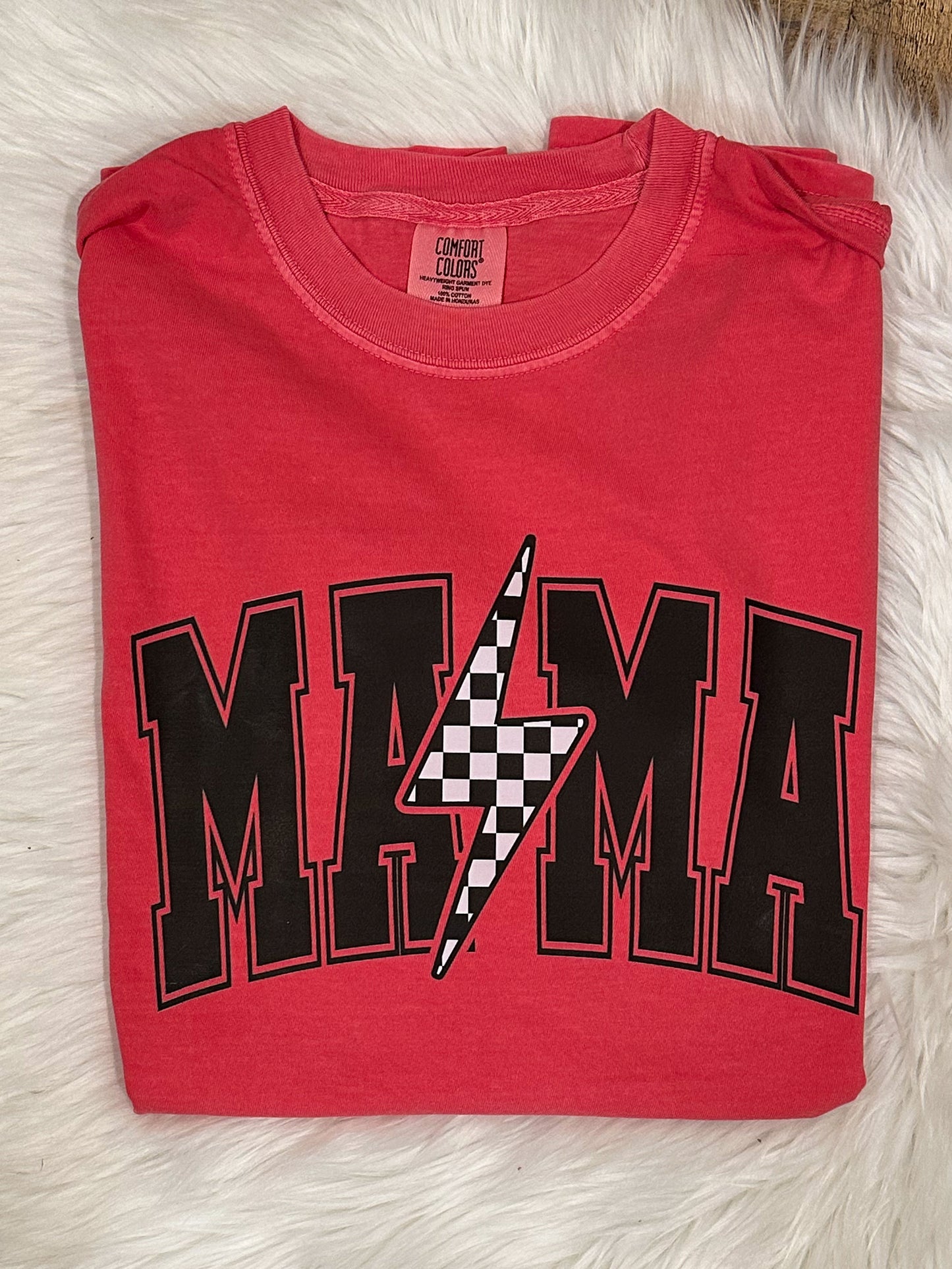 Mama Checkered Lightening Bolt